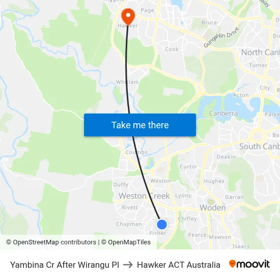 Yambina Cr After Wirangu Pl to Hawker ACT Australia map
