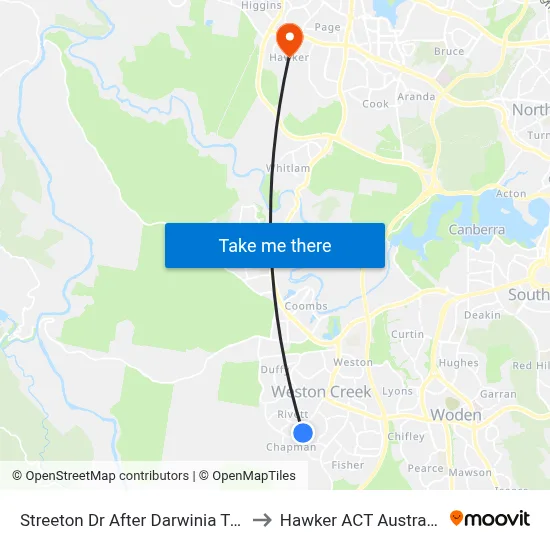 Streeton Dr After Darwinia Tce to Hawker ACT Australia map