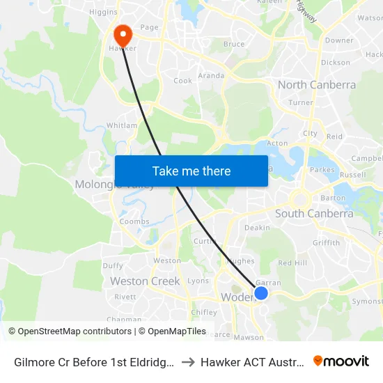 Gilmore Cr Before 1st Eldridge Cr to Hawker ACT Australia map