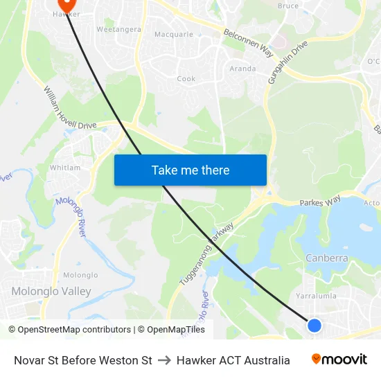Novar St Before Weston St to Hawker ACT Australia map