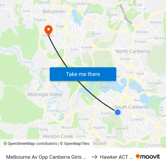 Melbourne Av Opp Canberra Girls Grammar Senior Sch to Hawker ACT Australia map