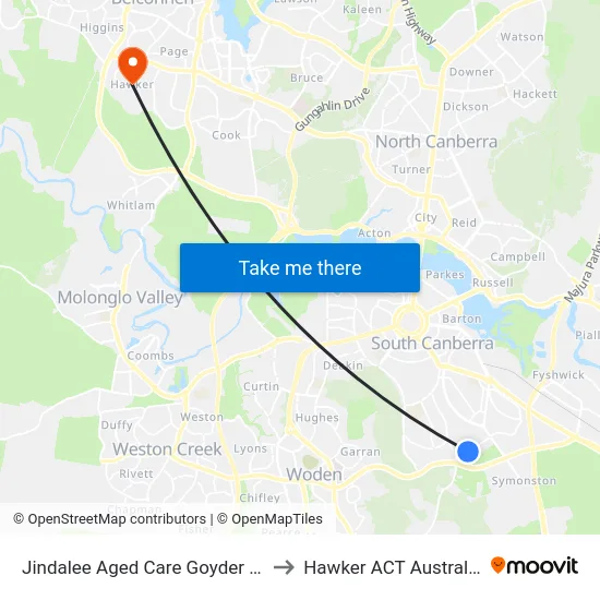 Jindalee Aged Care Goyder St to Hawker ACT Australia map