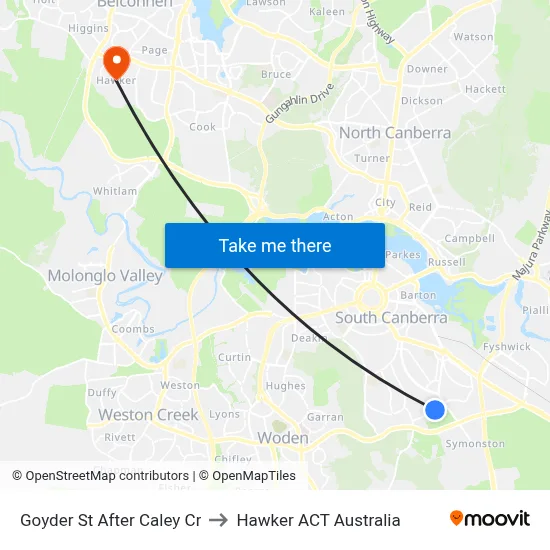 Goyder St After Caley Cr to Hawker ACT Australia map