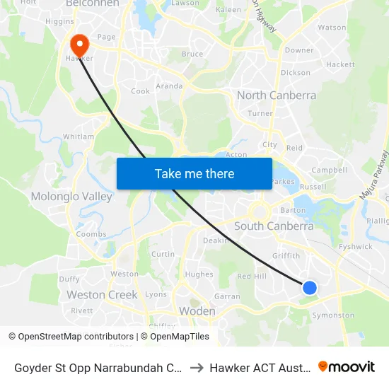 Goyder St Opp Narrabundah College to Hawker ACT Australia map