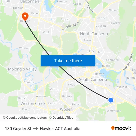 130 Goyder St to Hawker ACT Australia map