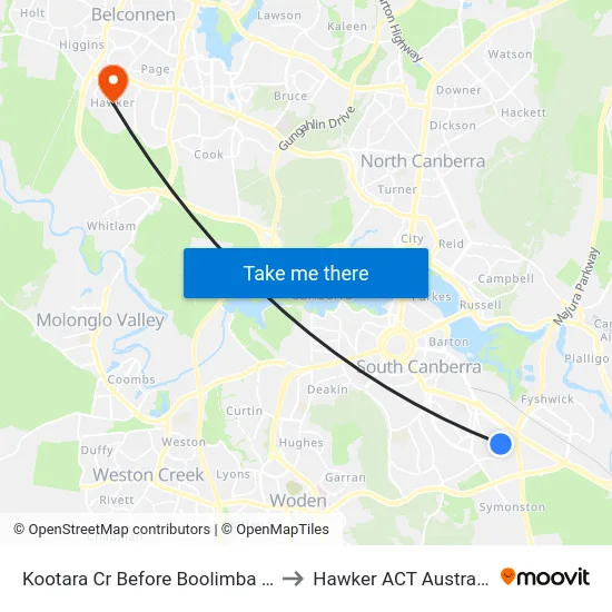 Kootara Cr Before Boolimba Cr to Hawker ACT Australia map