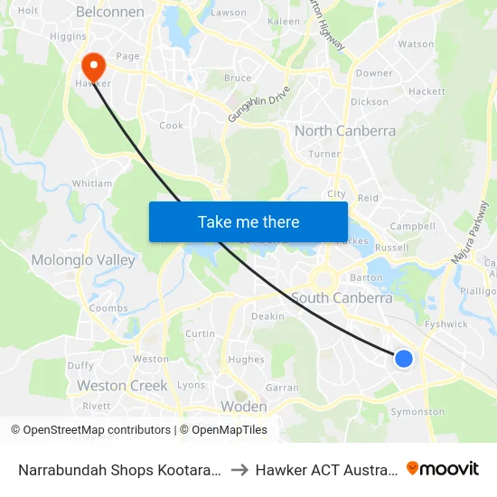 Narrabundah Shops Kootara Cr to Hawker ACT Australia map