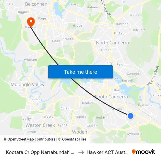 Kootara Cr Opp Narrabundah Shops to Hawker ACT Australia map