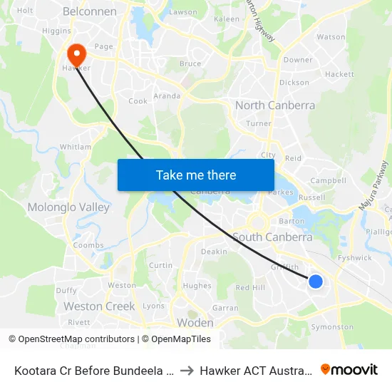 Kootara Cr Before Bundeela St to Hawker ACT Australia map