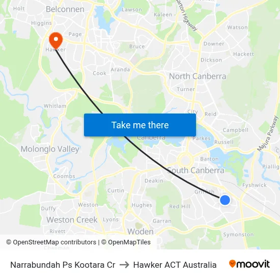 Narrabundah Ps Kootara Cr to Hawker ACT Australia map