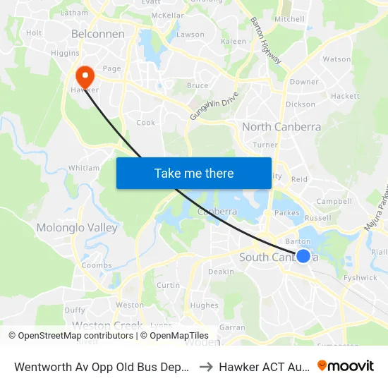 Wentworth Av Opp Old Bus Depot Markets to Hawker ACT Australia map
