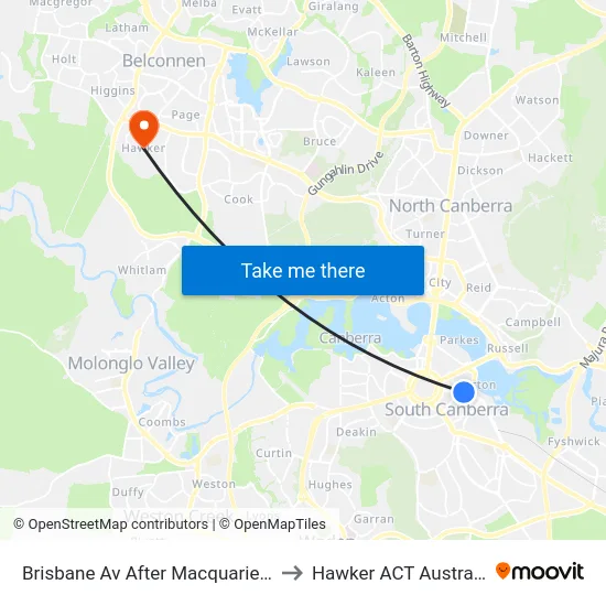 Brisbane Av After Macquarie St to Hawker ACT Australia map