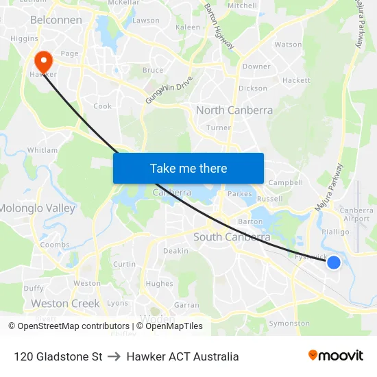 120 Gladstone St to Hawker ACT Australia map