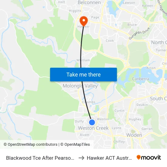 Blackwood Tce After Pearson St to Hawker ACT Australia map