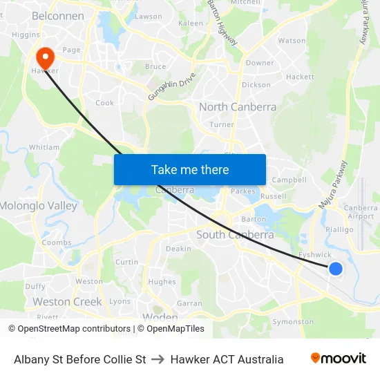 Albany St Before Collie St to Hawker ACT Australia map