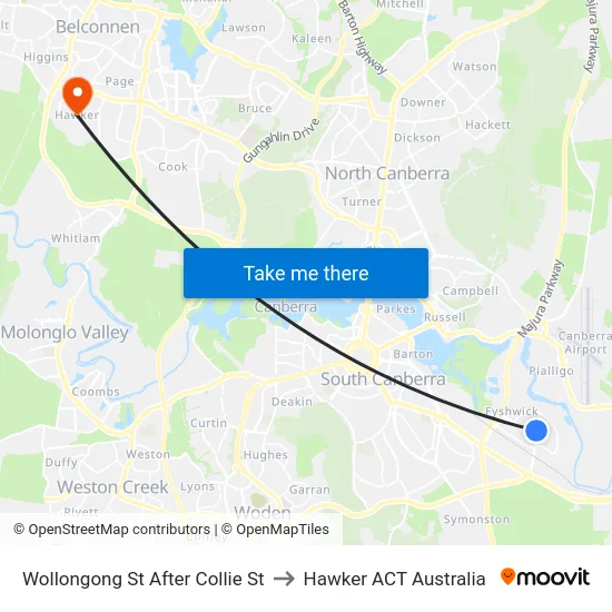 Wollongong St After Collie St to Hawker ACT Australia map