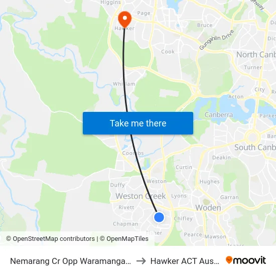 Nemarang Cr Opp Waramanga Shops to Hawker ACT Australia map