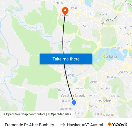 Fremantle Dr After Bunbury St to Hawker ACT Australia map
