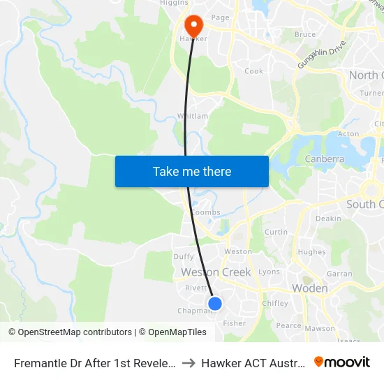 Fremantle Dr After 1st Reveley Cr to Hawker ACT Australia map