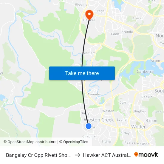 Bangalay Cr Opp Rivett Shops to Hawker ACT Australia map