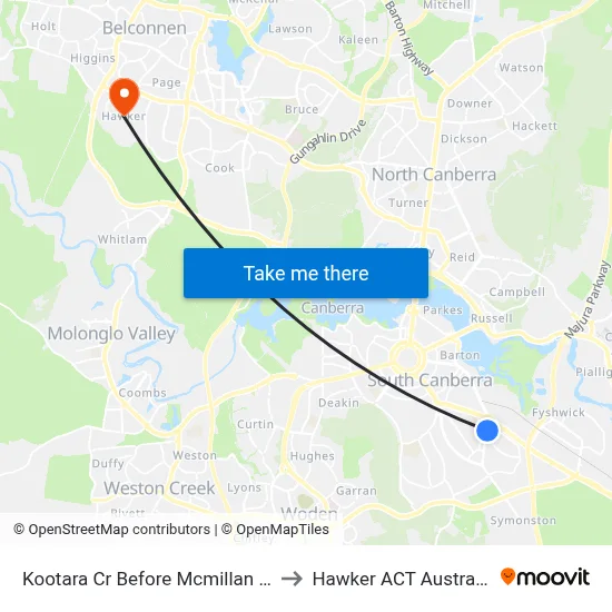 Kootara Cr Before Mcmillan Cr to Hawker ACT Australia map