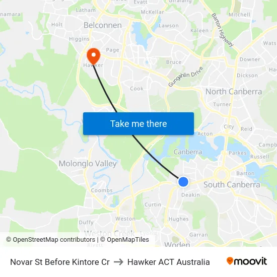 Novar St Before Kintore Cr to Hawker ACT Australia map