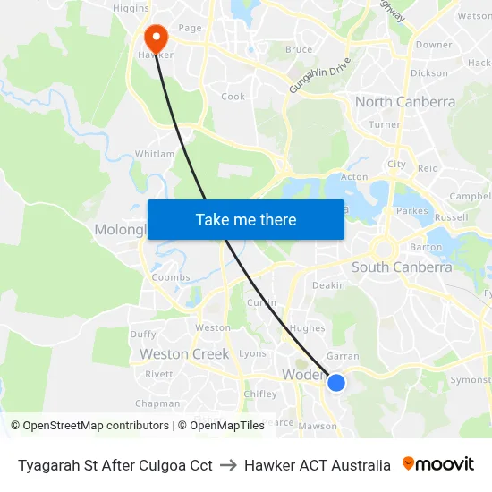 Tyagarah St After Culgoa Cct to Hawker ACT Australia map