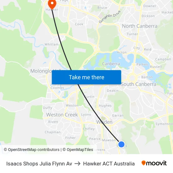 Isaacs Shops Julia Flynn Av to Hawker ACT Australia map