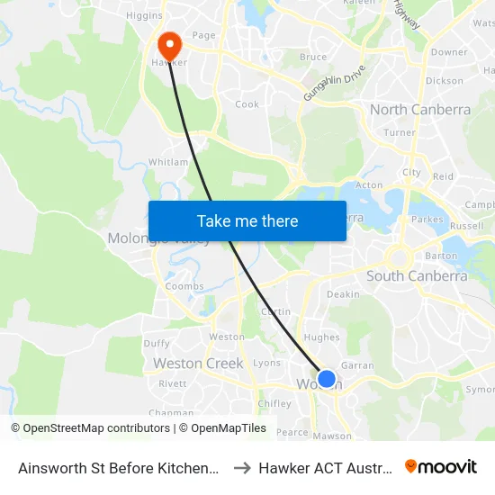 Ainsworth St Before Kitchener St to Hawker ACT Australia map