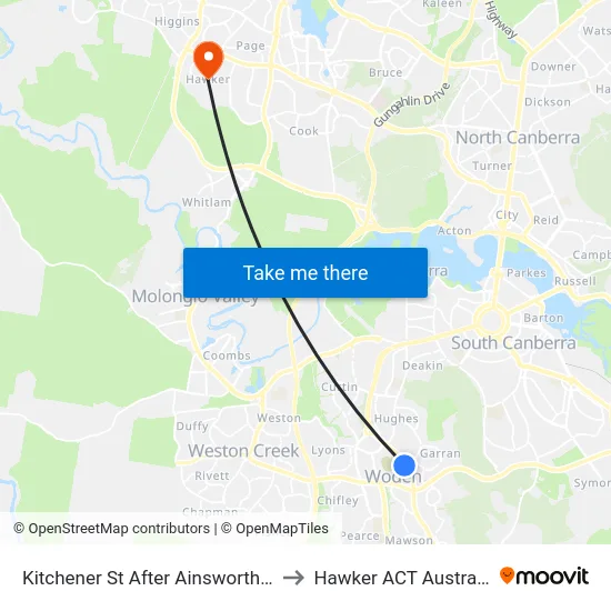 Kitchener St After Ainsworth St to Hawker ACT Australia map