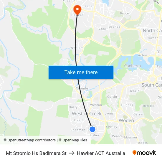 Mt Stromlo Hs Badimara St to Hawker ACT Australia map