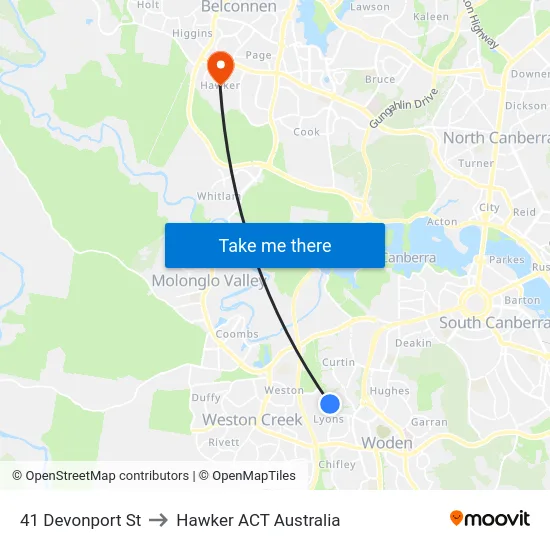 41 Devonport St to Hawker ACT Australia map