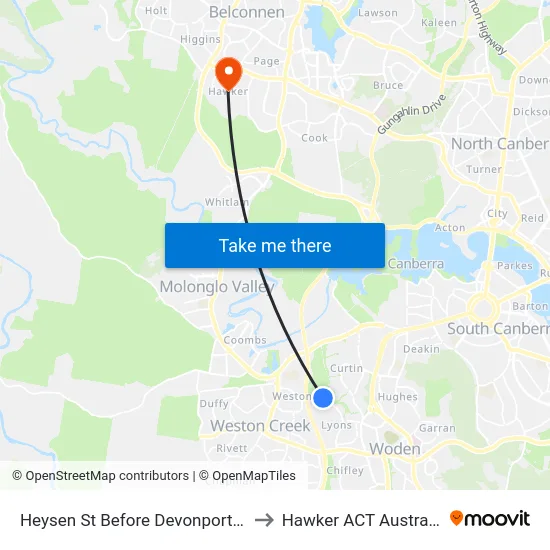 Heysen St Before Devonport St to Hawker ACT Australia map
