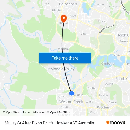 Mulley St After Dixon Dr to Hawker ACT Australia map