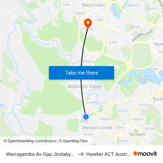 Warragamba Av Opp Jindabyne St to Hawker ACT Australia map