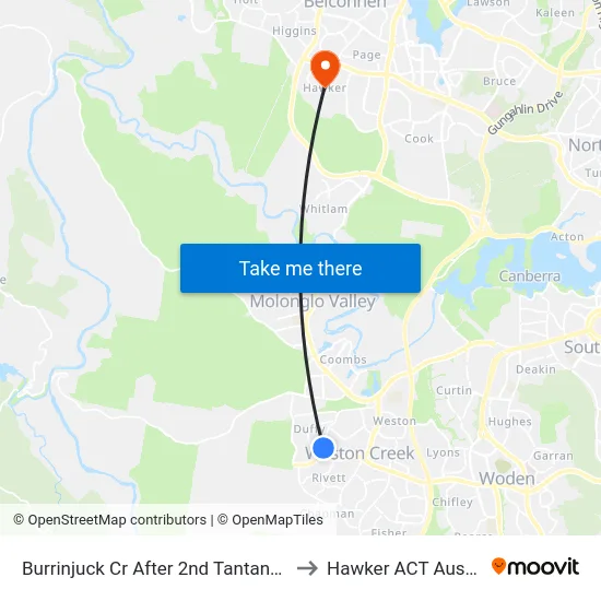 Burrinjuck Cr After 2nd Tantangara St to Hawker ACT Australia map