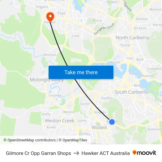 Gilmore Cr Opp Garran Shops to Hawker ACT Australia map