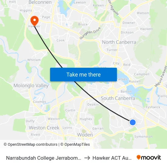 Narrabundah College Jerrabomberra Av to Hawker ACT Australia map
