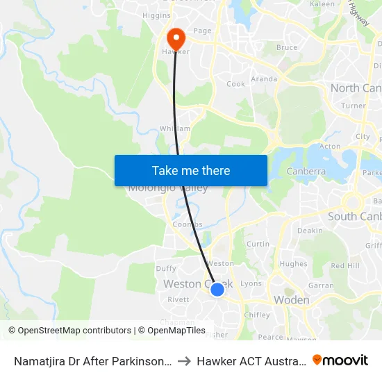 Namatjira Dr After Parkinson St to Hawker ACT Australia map