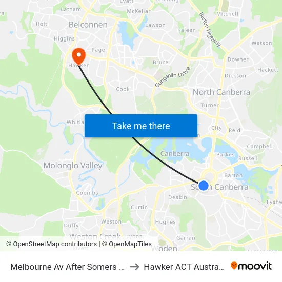 Melbourne Av After Somers Cr to Hawker ACT Australia map