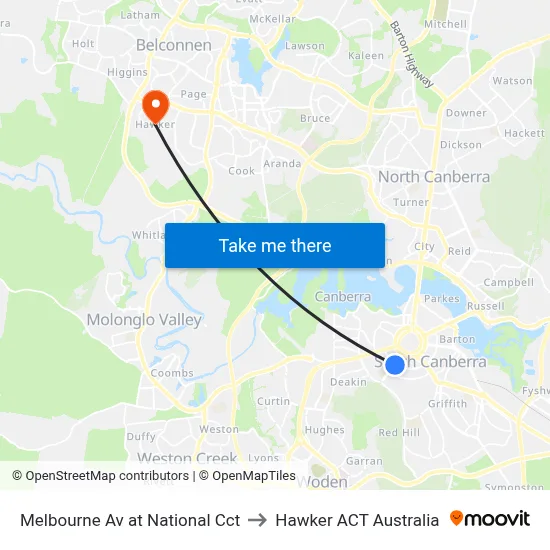 Melbourne Av at National Cct to Hawker ACT Australia map