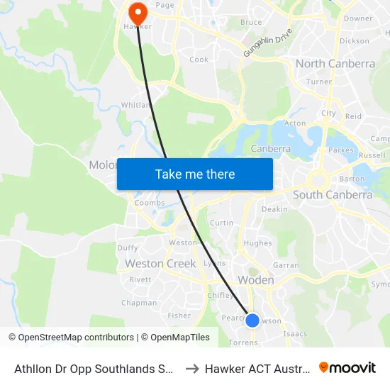 Athllon Dr Opp Southlands Shops to Hawker ACT Australia map