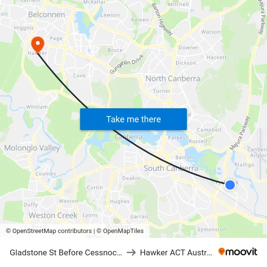 Gladstone St Before Cessnock St to Hawker ACT Australia map