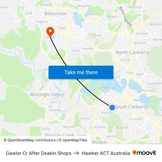 Gawler Cr After Deakin Shops to Hawker ACT Australia map