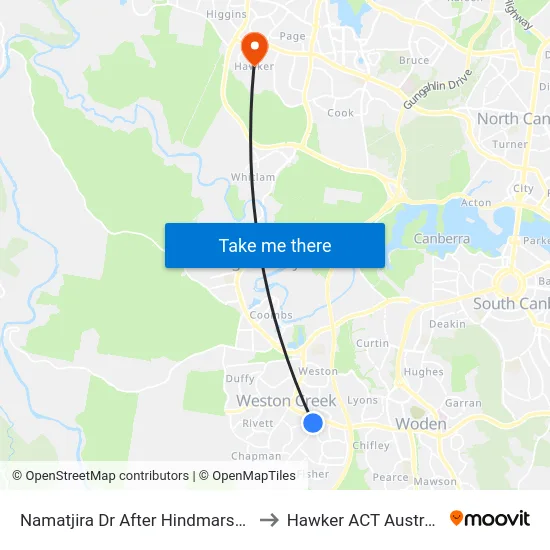 Namatjira Dr After Hindmarsh Dr to Hawker ACT Australia map