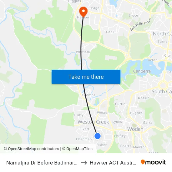 Namatjira Dr Before Badimara St to Hawker ACT Australia map