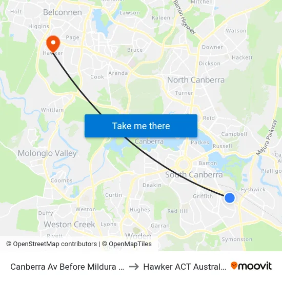 Canberra Av Before Mildura St to Hawker ACT Australia map