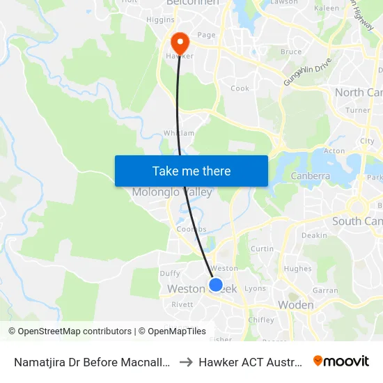 Namatjira Dr Before Macnally St to Hawker ACT Australia map