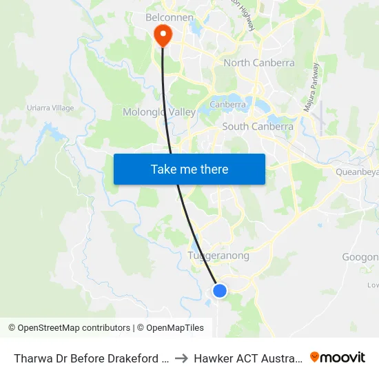 Tharwa Dr Before Drakeford Dr to Hawker ACT Australia map