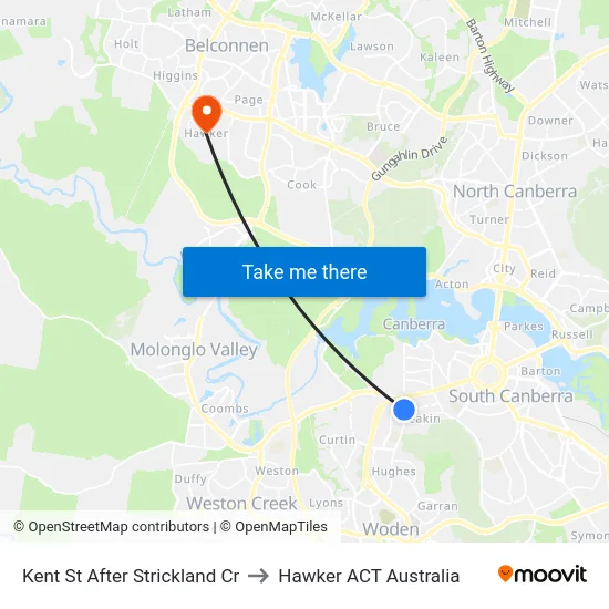 Kent St After Strickland Cr to Hawker ACT Australia map